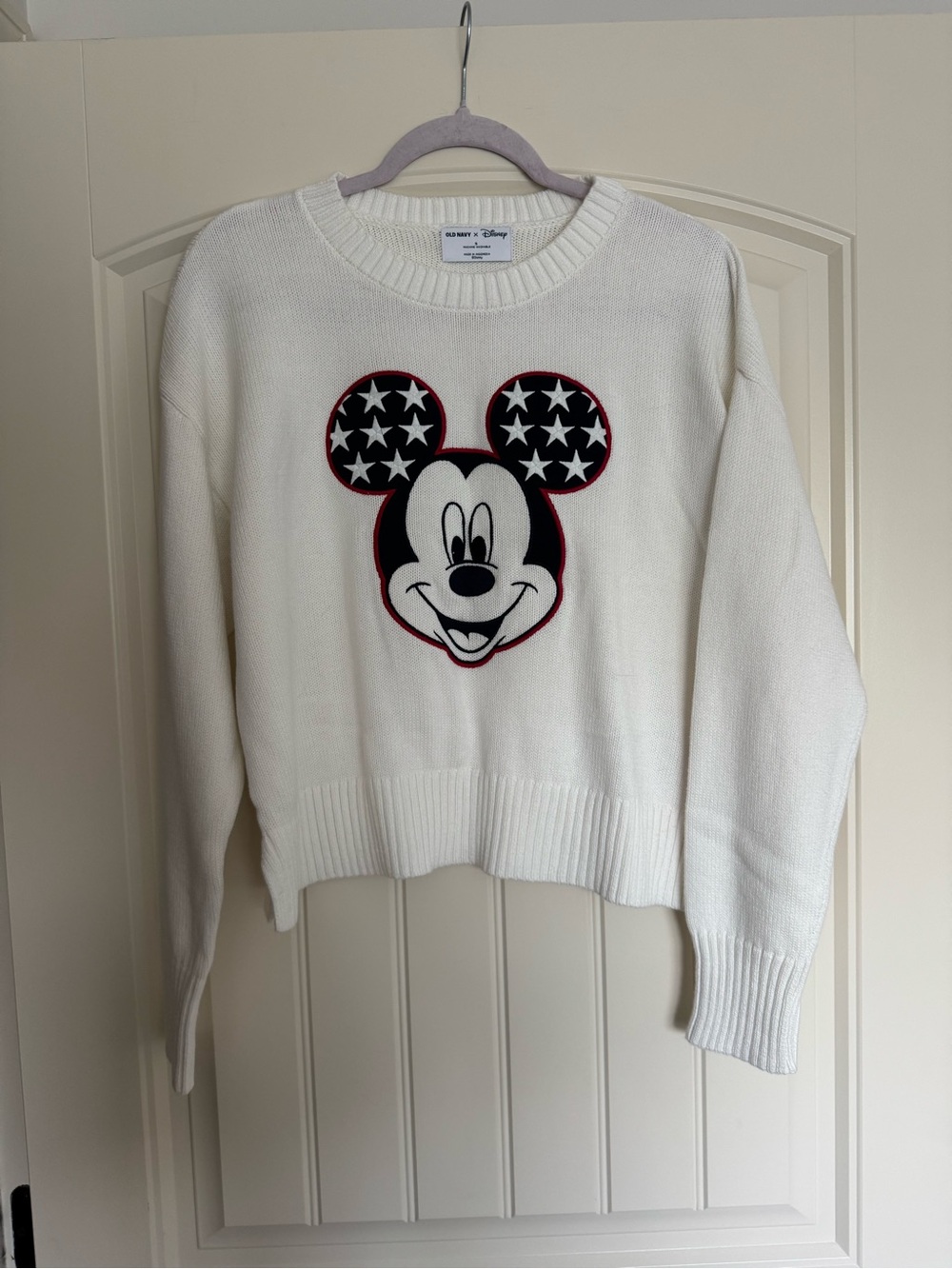 Old Navy White Crewneck Sweater with Mickey Flag Motif